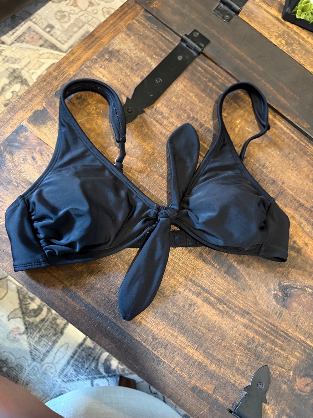 Xhilaration Black Tie-Front Swim Bra Top